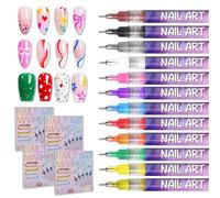 Stylos Nail Art - Pour une manucure créative et sans effort 12 couleurs, stylo vernis à ongles 3d dotting tool, crayon blanc, kit liner ongle enfant, pointes fines pour nail art graffiti