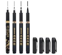 Stylos Pinceau Calligraphie 4 Pointes - Brush Lettering Hand Lettering Noir | 4 pointes (EF/F/M/B) | Pointe flexible | Encre pigmentée | Débutants & confirmés | Manga, BD, bullet journal, croquis