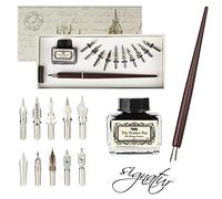 Stylos Plume de Calligraphie en Bois Encre Set, Fountain Dip Pen avec 10 Plumes de Rechange pour Signatures, Calligraphie, Dessin, Ecriture, Décoration et Cadeau HO-Q-301