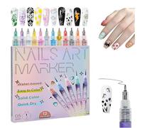 Stylos pour nail art, 12 couleurs Kit de vernis à ongles gel 3D, Marqueurs pour ongles gel à séchage rapide Pour graffiti, pointillisme, liner et peinture