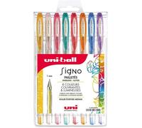Uni Mitsubishi Pencil – Stylos roller Signo – 8 couleurs pailletées – 1 mm – Écriture large