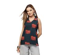 Stylum Haut droit en coton imprimé animal vert pour femme, vert, M