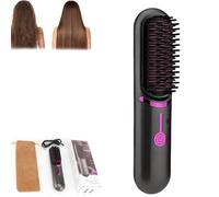 Styluse Beauty Hair Brush, Styluse Portable Hair Straightener Brush, Rechargeable 2-in-1 Straightener & Curler,Mini Heated, 3 Adjustable Temperature, for All Types (Black)