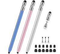 Styluslink Stylet universel 3 en 1 pour iPad, iPhone, Apple téléphone Android, Samsung, tablettes, Chromebook, ordinateur portable, iPad, stylet pour tous les écrans tactiles (bleu/rose/argenté)