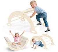 STYPLZ Arche d'escalade avec coussin doux - Triangle d'escalade pour se balancer, escalader et ramper - Cadre d'escalade d'intérieur en bois pour enfants à partir de 3 ans (petit, cylindrique