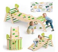 STYPLZ Montessori - Cadre d'escalade d'intérieur 9 en 1 - Triangle d'escalade intérieur avec coussin confortable - Toboggan pour enfants - Aire de jeux d'intérieur Montessori pour 1 à 3 ans (dinosaure