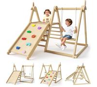 STYPLZ Structure de Jeux intérieure 5 en 1,Ensemble d'escalade en Bois Pliable avec balançoire,Toboggan,échelle et Mur d'escalade,Jeu d'escalade inspiré de la philosophie Montessori pour Enfants