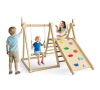 STYPLZ Structure de Jeux intérieure 5 en 1,Ensemble d'escalade en Bois Pliable avec balançoire,Toboggan,échelle et Mur d'escalade,Jeu d'escalade inspiré de la philosophie Montessori pour Enfants