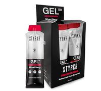 STYRKR GEL50 Energy Gels - 50 g de glucides - Lot de 12 gels énergétiques aromatisés aux baies pour le cyclisme et la course à pied - Approuvé par les athlètes d'endurance - Formule avancée double
