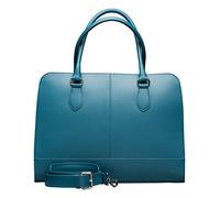 Su.B Sac pour Ordinateur Portable 14 Pouces - Convient aux 13" et 13,3", Sangle Trolley, Cuir Fendu, Fabriqué en Italie, Bandoulière - Turquoise