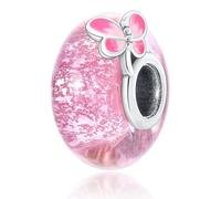 Su-Carata Breloque papillon rose en verre de Murano - Argent sterling 925 - Perles en verre de Murano pour bracelets et colliers Pandora - Cadeau pour femme, famille, amis