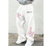 SU ER Pantalon long d'été décontracté pour homme, coupe ample, taille élastique avec cordon de serrage, jambes larges et drapé L,M,S,XL,XS,XXLLettres,PlantesTissu tricoté