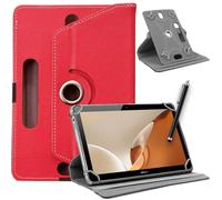 SU Étui universel en cuir avec support rotatif à 360° pour toutes les tablettes 10" et 10,1" + stylet Rouge