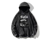 SU-GA Sweat À Capuche Lavé Suga-AGUST-D2 Coréen MinYoonGi K-Pop Sweat-Shirt Unisexe Lavé(Black-2thicked,M)