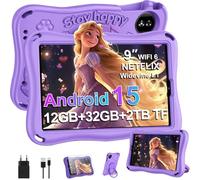 SUAAT 2025 Tablette 9 pouces Android 15 Processeur Octa-Core, 12(6+6) Go RAM + 32Go ROM, 5G + 2.4G WiFi, GMS Support, Bluetooth 5.0, 5000MAH, Support de Carte SD, Étui EVA - Violet