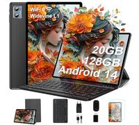 SUAAT Newest Tablet Android 14 10 Pollici 20GB RAM+128GB ROM(1TB TF),Octa-Core, WiFi 6,1.8Ghz,BT5.0, GMS, 8MP + 5MP, Type-C, OTG, Cast, Tablet PC Con Custodia, Tastiera e Mouse, Nero Intenso