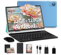 SUAAT Newest Tablet Android 14 10 Pollici 22GB RAM+128GB ROM(1TB TF), 8000 mAh,Octa-Core T606,2.0Ghz, WiFi5G+2.4G, GPS, 8MP + 5MP, Bluetooth 5.0,Cast, Tablet PC Con Custodia, Tastiera e Mouse, Blu