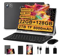 SUAAT Tablet Newest Android 1410 Pollici 22GB RAM+128GB ROM(1TB TF), Octa-Core 2.0Ghz, 5G+2.4G WiFi, BT 5.0, GPS, 8MP + 5MP, Tipo C, OTG, Cast, Tablet PC Con Custodia, Tastiera e Mouse, Nero