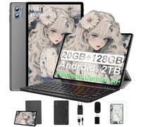 SUAAT Tablette 10 Pouces Android Octa Core avec 20Go RAM + 128Go ROM (2To TF) | 5G + 2.4G WiFi | FHD | GMS | Bluetooth 5.0 | 8MP + 5MP | Type C, Tablette Tactile avec étui, Clavier et Souris -Gris