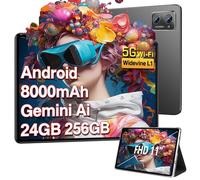 SUAAT Tablette 11 Pouces 2025 Nouvelle Android Tablet 24Go RAM 256Go ROM(1To Extensible), Octa-Core, 5G+2.4G WiFi, Widevine L1, 13MP+5MP, Bluetooth 5.0, 8000mAh Tablette Tactile avec Etui - Noir