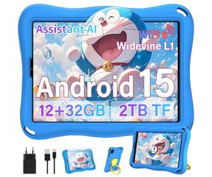 SUAAT Tablette 9 Pouces Android avec 12Go RAM + 32Go ROM (Extensible jusqu'à 2To),Octa-Core,Widevine L1,1340 * 800, BT 5.0, Tablette pour Enfants avec étui Eva, Bleu