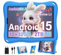 SUAAT Tablette pour Enfants 9 Pouces Android 15 avec 12 Go de RAM + TF 1 to, 5G WiFi, Widevine L1, Octa-Core, 5000 mAh, contrôle Parental, 1340 * 800, BT 5.0, pour Enfants avec étui Eva - Bleu