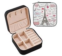 SUABO Badges de Paris Tour Eiffel - Boîte à bijoux d'amour pour colliers, bagues, boucles d'oreilles, bijoux en cuir, organisateur de voyage pour femmes, filles, petite amie, épouse, cadeau