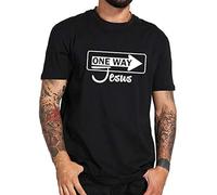 SUAN MEI ROU EU Tshirt One Way to Jesus Funny Artistic Design 100% Cotton Crew Neck Faith T Shirt Black XL