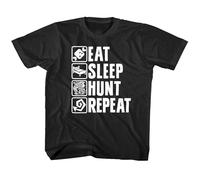 SUAN MEI ROU Monster Hunter Eat Sleep Hunt Repeat Mens Tshirt Black 3XL