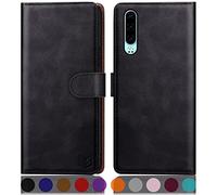 SUANPOT Coque en Cuir pour Huawei P30 [RFID Blocage] [Magnétique Protection] Fentes pour Cartes Protection Etui Housse Premium en Cuir PU, Huawei P30 Etui Portefeuille Noir