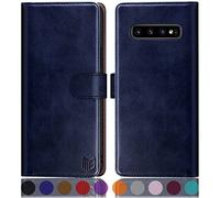 SUANPOT Coque en Cuir PU pour Samsung Galaxy S10 [RFID Blocage] [Magnétique Protection] Portefeuille Bleu