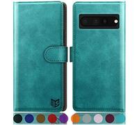 SUANPOT Coque en Cuir PU Premium pour Google Pixel 7 Pro - Bleu et Vert avec Magnétique Protection, Fentes pour Cartes et Blocage RFID