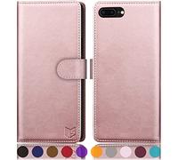 SUANPOT Coque iPhone 7 Plus/8 Plus 5,5 Pouces RFID Blocage Magnétique Protection Etui en Cuir PU avec Fentes et Portefeuille Rose