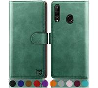 SUANPOT Coque pour Huawei P30 Lite [RFID Blocage] [Magnétique Protection] Etui Portefeuille en Cuir PU avec Fentes pour Cartes - Vert Clair