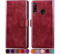 SUANPOT Coque pour Huawei P30 Lite [RFID Blocage] [Magnétique Protection] Etui Portefeuille en Cuir PU avec Fentes pour Cartes - Rouge