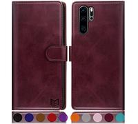 SUANPOT Coque pour Huawei P30 Pro [RFID Blocage] [Magnétique Protection] Etui Portefeuille en Cuir PU avec Fentes pour Cartes - Vin Rouge