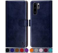 SUANPOT Coque pour Huawei P30 Pro [RFID Blocage] [Magnétique Protection] Portefeuille en Cuir PU avec Fentes pour Cartes - Etui Housse Premium Bleu
