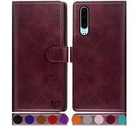 SUANPOT Coque pour Huawei P30 [RFID Blocage] [Magnétique Protection] Portefeuille en Cuir PU avec Fentes pour Cartes - Etui Premium Vin Rouge