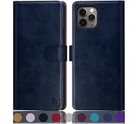 SUANPOT Coque pour iPhone 11 Pro de 14,7 cm, Blocage RFID, Porte-Cartes de crédit, Portefeuille à Rabat en Cuir PU, Coque de téléphone résistante aux Chocs, pour Homme et Femme, Bleu