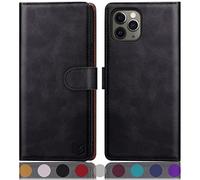 SUANPOT Coque pour iPhone 11 Pro Max 6,5 Pouces [RFID Blocage] [Magnétique Protection] Fentes pour Cartes Protection Etui Housse Premium en Cuir PU,Apple 11 Pro Max Etui Portefeuille Le Noir