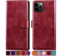 SUANPOT Coque pour iPhone 12/12 Pro 6,1 Pouces [RFID Blocage] [Magnétique Protection] Fentes pour Cartes Protection Etui Housse Premium en Cuir PU,Apple 12 Etui Portefeuille Rouge