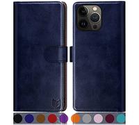 SUANPOT Coque pour iPhone 14 Pro Max 6.7" [RFID Blocage] [Magnétique Protection] Fentes pour Cartes Etui Portefeuille Premium en Cuir PU pour Apple 14 Pro Max Bleu