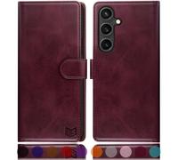 SUANPOT Etui Coque pour Samsung Galaxy S25 Pouces [Magnétique Protection] [RFID Blocage] Fentes pour Cartes Protection Etui Housse Premium en Cuir PU pour Samsung S25 Etui Portefeuille Vin Rouge