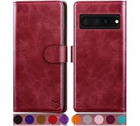 SUANPOT Etui Coque pour Google Pixel 7 Pro 5G [RFID Blocage] [Magnétique Protection] Fentes pour Cartes Protection Etui Housse Premium en Cuir PU,Pixel 7 Pro Portefeuille Rouge