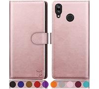 SUANPOT Etui Coque pour Huawei P20 Lite [RFID Blocage] [Magnétique Protection] Fentes pour Cartes Protection Etui Housse Premium en Cuir PU,Huawei P20 Lite Portefeuille Or Rose