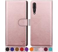SUANPOT Etui Coque pour Huawei P20 Pro [RFID Blocage] [Magnétique Protection] Fentes pour Cartes Protection Etui Housse Premium en Cuir PU pour Huawei P20 Pro Portefeuille Or Rose