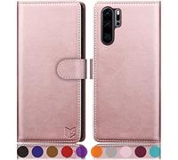 SUANPOT Etui Coque pour Huawei P30 Pro [RFID Blocage] [Magnétique Protection] Fentes pour Cartes Protection Etui Housse Premium en Cuir PU pour Huawei P30 Pro Etui Portefeuille Or Rose