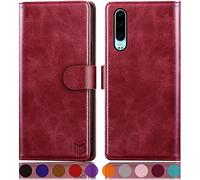 SUANPOT Etui Coque pour Huawei P30 [RFID Blocage] [Magnétique Protection] Fentes pour Cartes Protection Etui Housse Premium en Cuir PU pour Huawei P30 Portefeuille Rouge