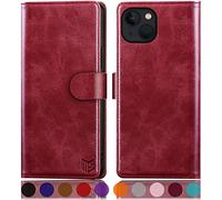 SUANPOT Etui Coque pour iPhone 14 Plus 6.7" [RFID Blocage] [Magnétique Protection] Fentes pour Cartes Protection Etui Housse Premium en Cuir PU,Apple 14 Plus Etui Portefeuille Rouge