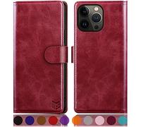 SUANPOT Etui Coque pour iPhone 14 Pro Max 6.7" [RFID Blocage] [Magnétique Protection] Fentes pour Cartes Protection Etui Housse Premium en Cuir PU pour Apple 14 Pro Max Etui Portefeuille Rouge